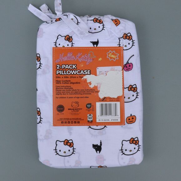 Hello Kitty Halloween Standard Pillowcases 2 Pack Pumpkin Bats - Picture 2 of 4